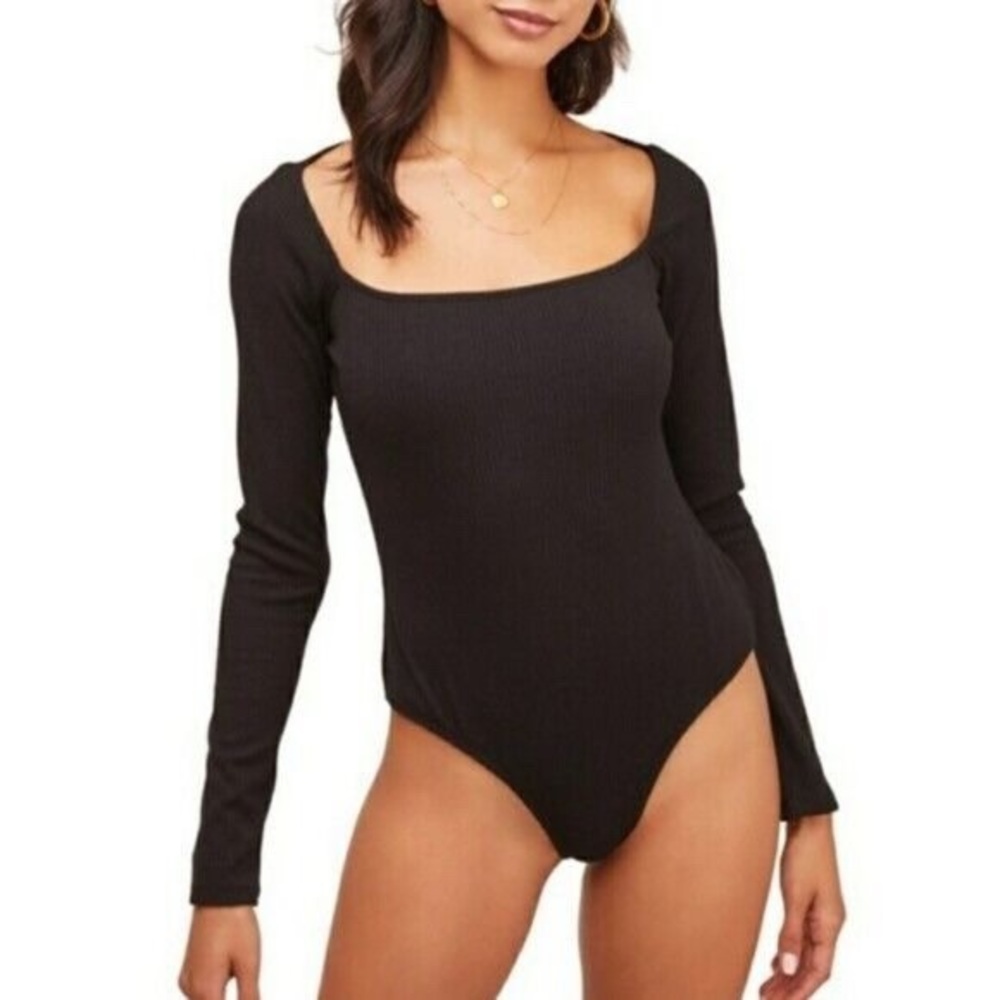 ASTR The Label Long Sleeve Ribbed Square Neck Bodysuit